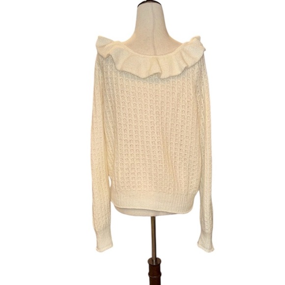 Anthropologie NWT Elegant White Ruffled Boatneck Women's Sweater - Picture 5 of 6